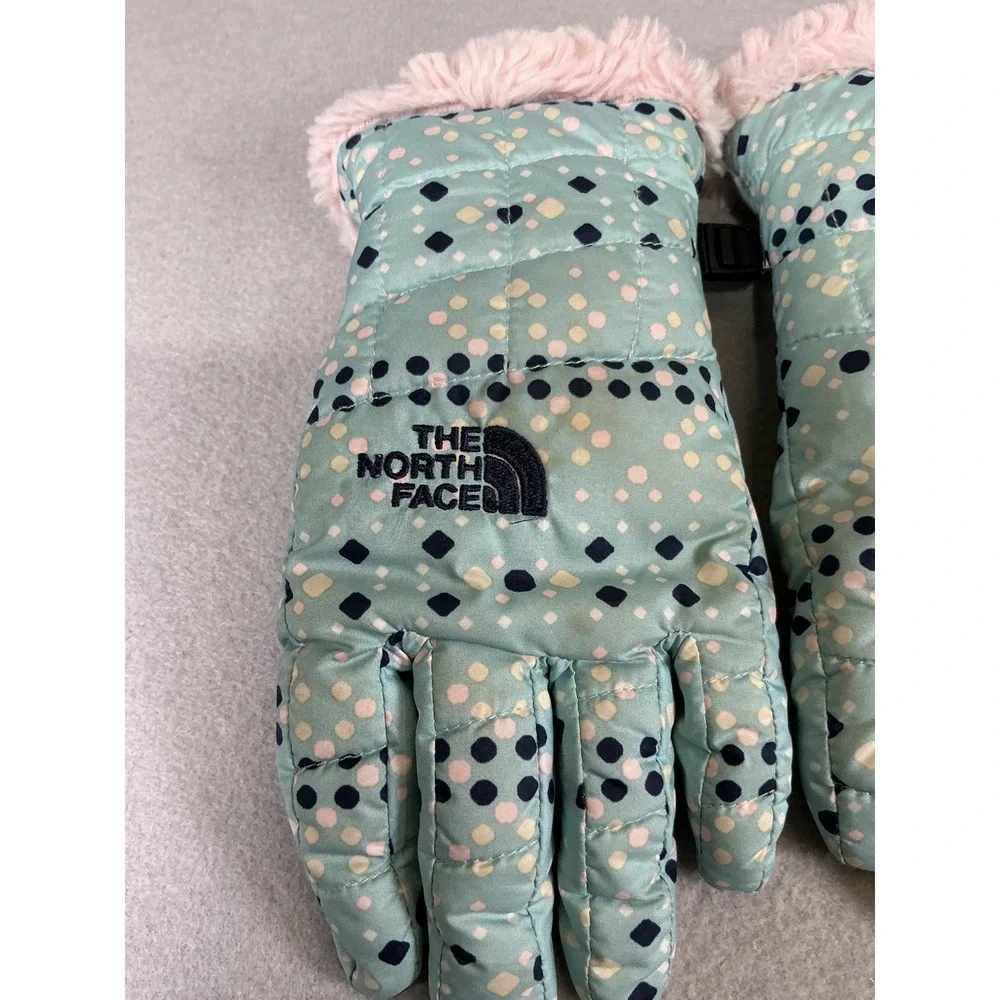 The North Face Kids Gloves Winter Insulated Blue Polka‎ Dot Faux Fur Cuff